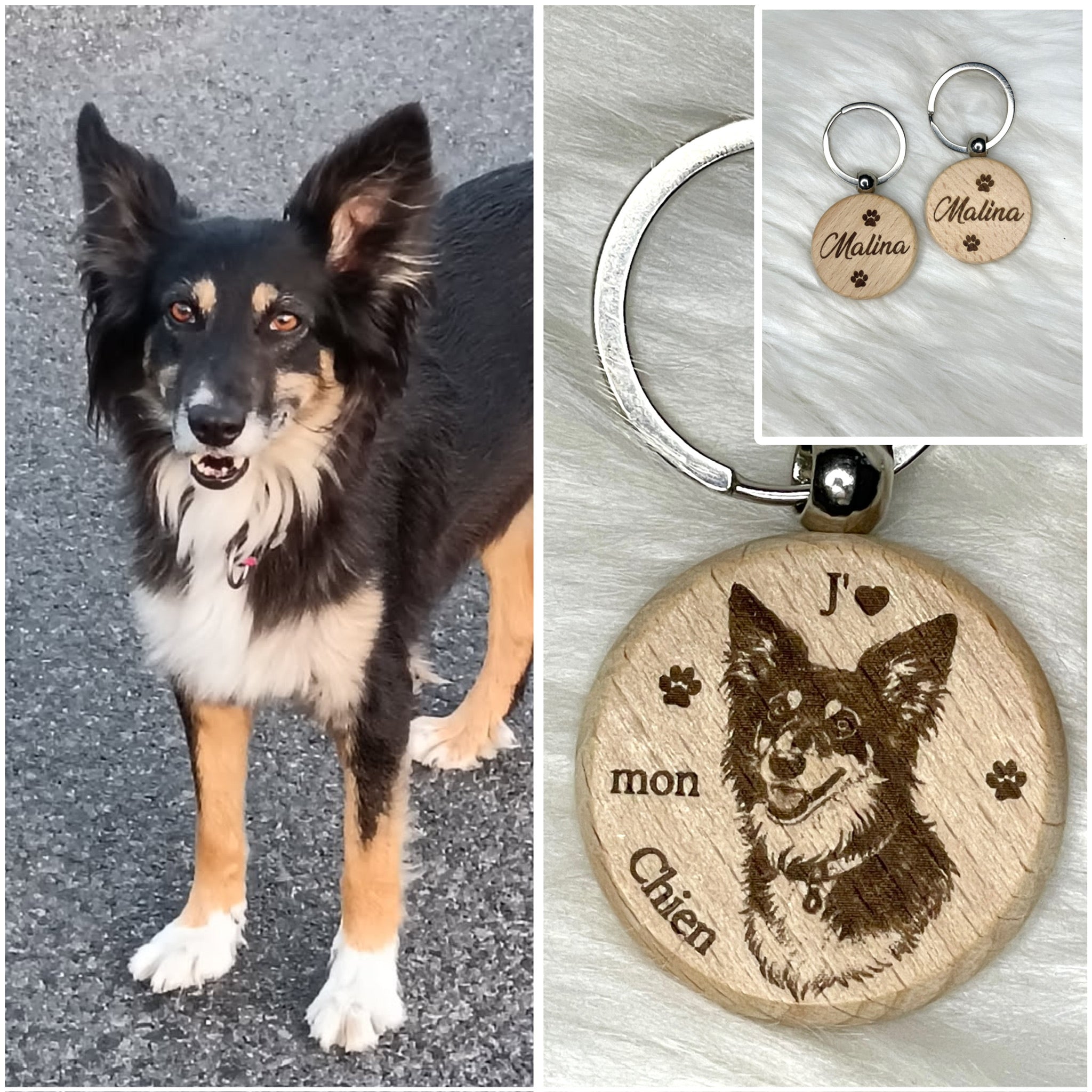 Porte-clés photo personnalisé en bois – Chien, chat & animaux de compagnie