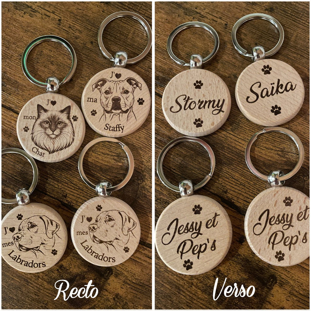 Porte-clés photo personnalisé en bois – Chien, chat & animaux de compagnie