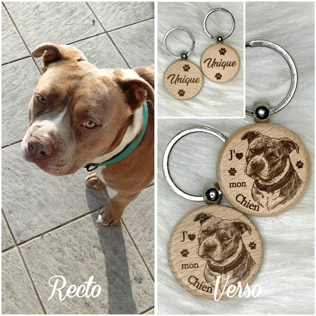 Porte-clés photo personnalisé en bois – Chien, chat & animaux de compagnie