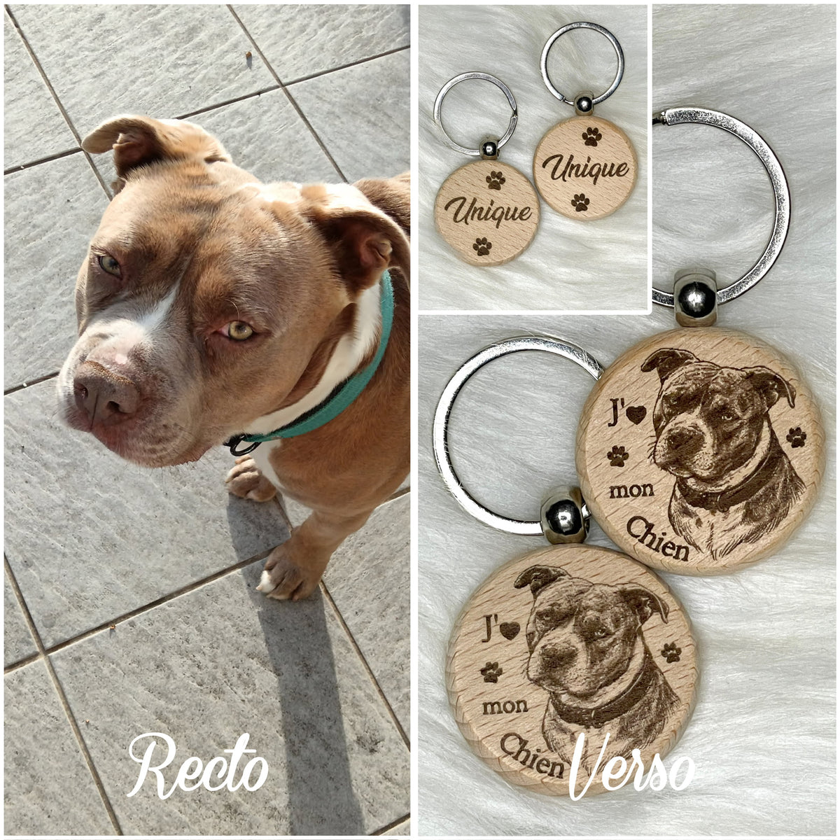 Porte-clés photo personnalisé en bois – Chien, chat & animaux de compagnie