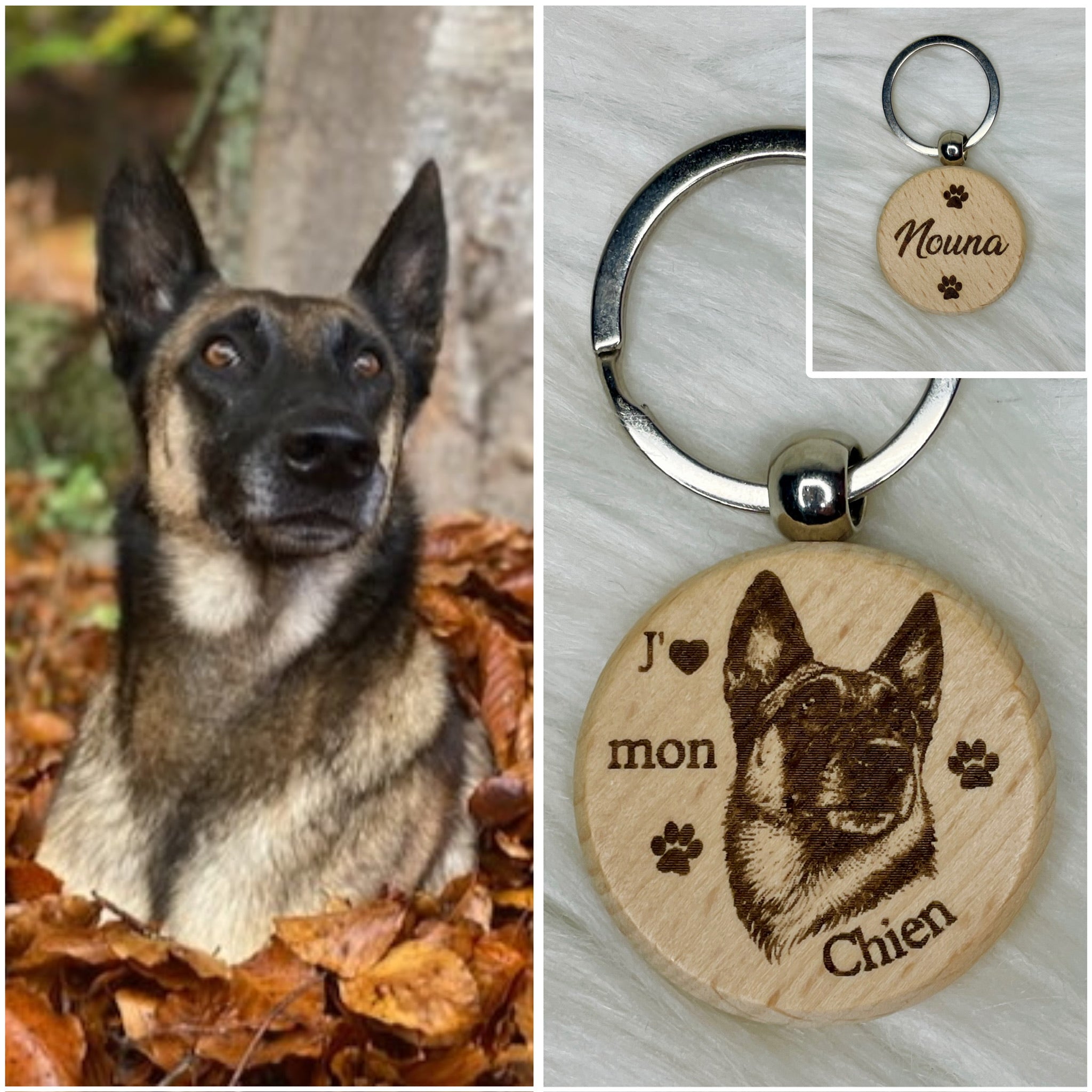 Porte-clés photo personnalisé en bois – Chien, chat & animaux de compagnie