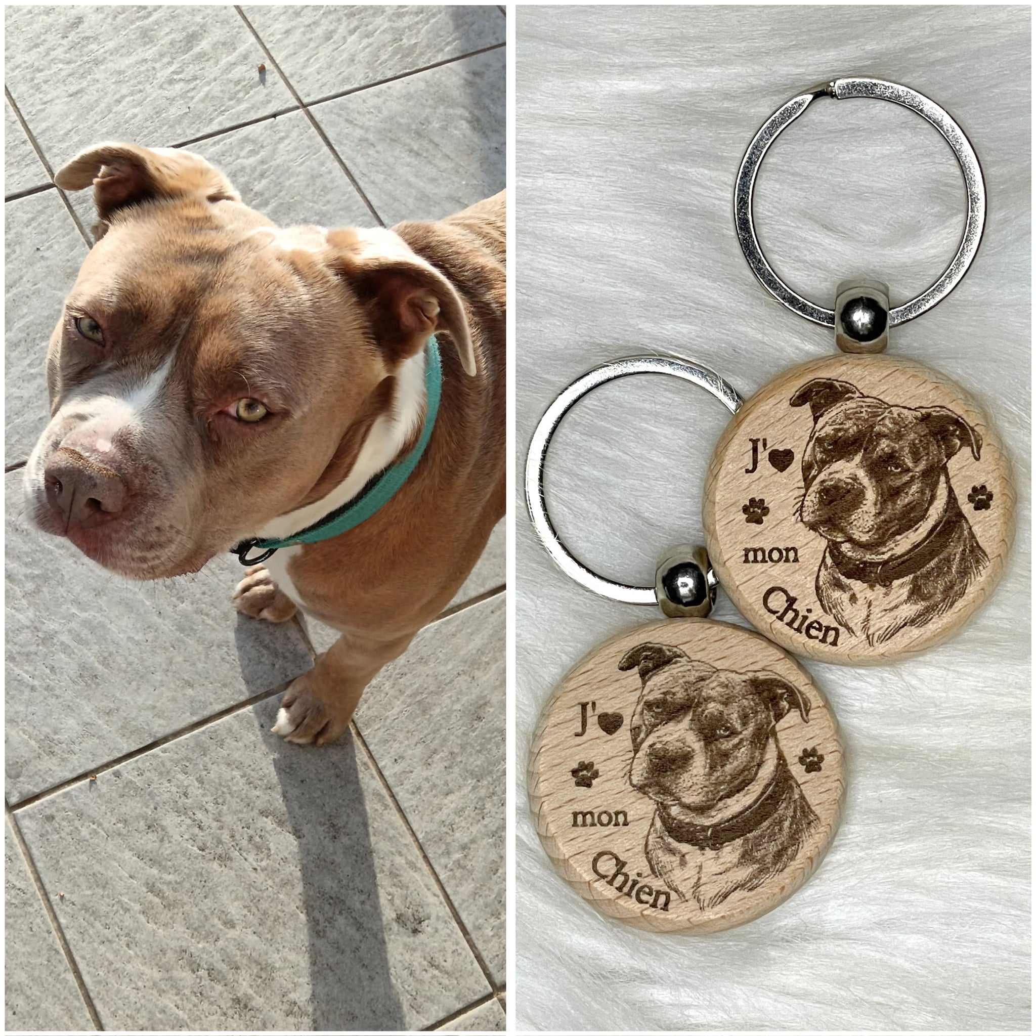 Porte-clés photo personnalisé en bois – Chien, chat & animaux de compagnie