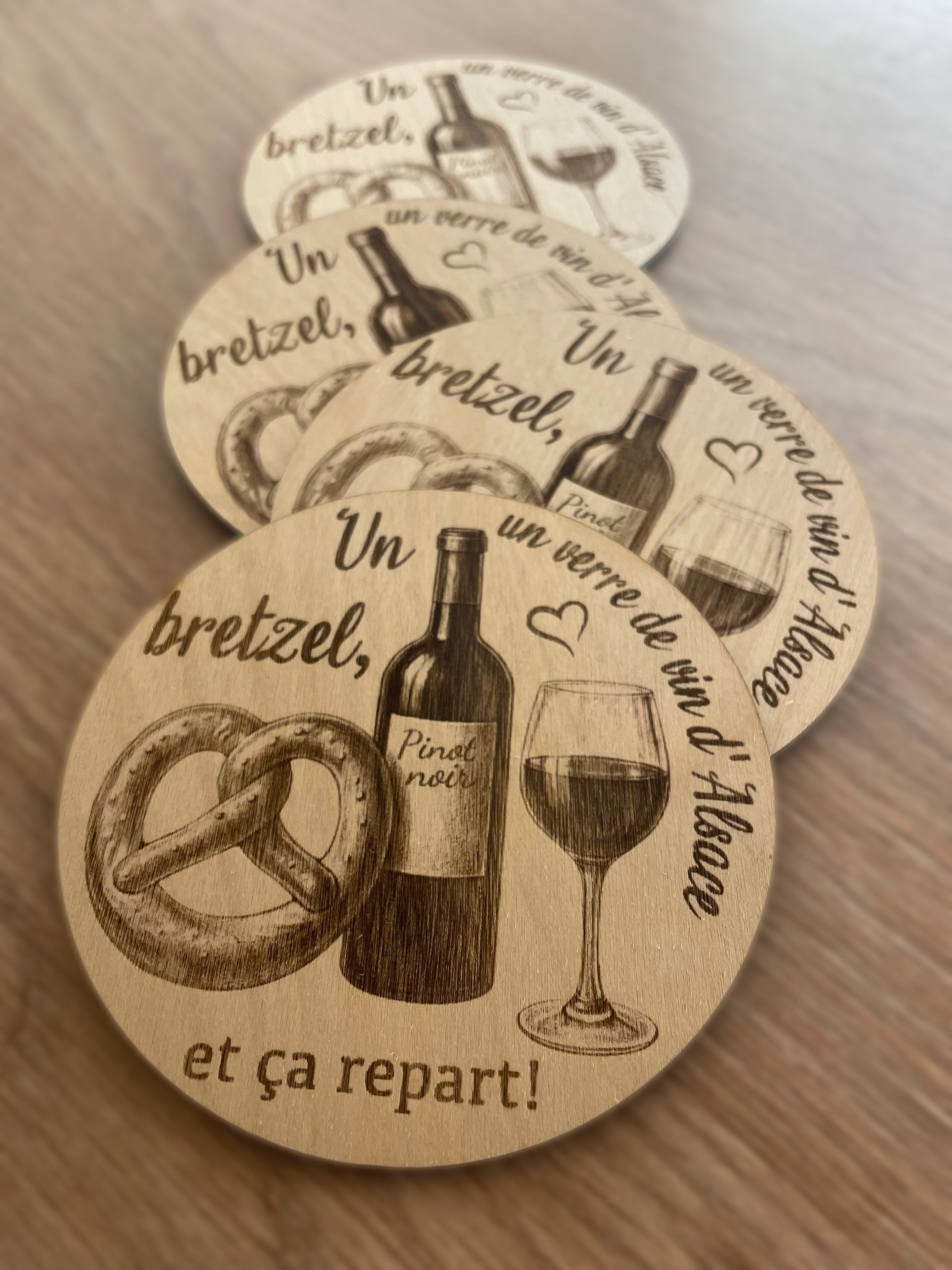 Lot de 4 Sous-Verres Bois Gravés avec Résine Protectrice | Fait France