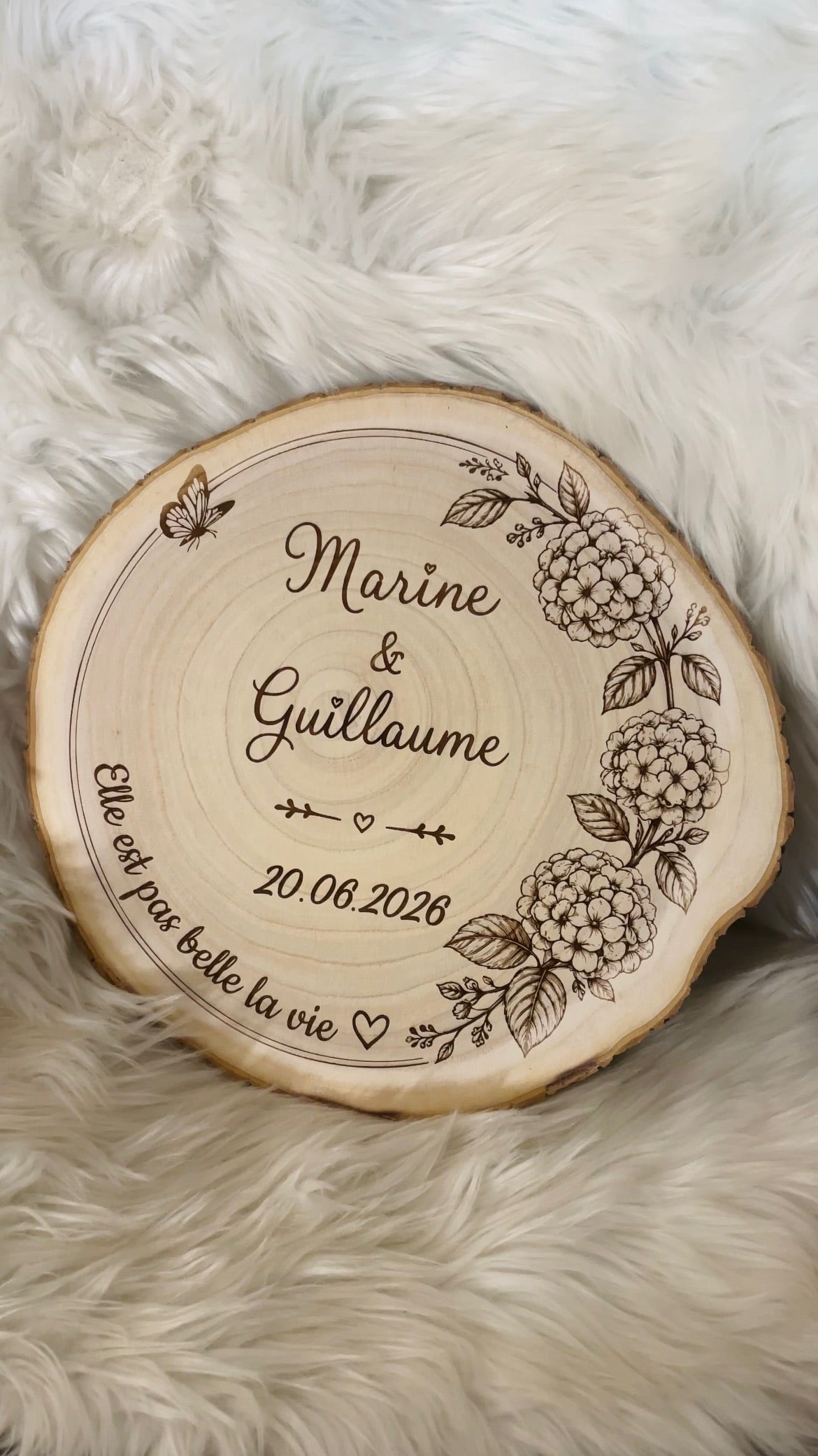 Rondin de mariage personnalisé en bois – Véritable rondin gravé