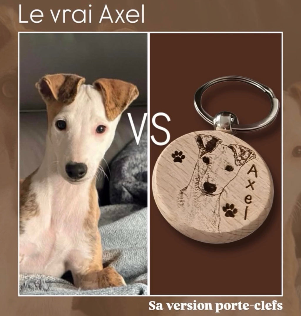 Porte-clés photo personnalisé en bois – Chien, chat & animaux de compagnie