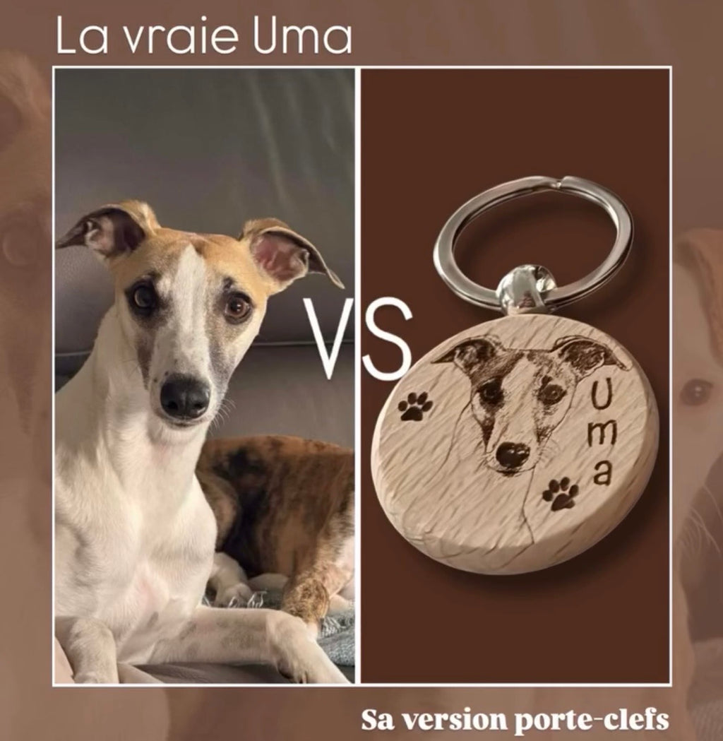 Porte-clés photo personnalisé en bois – Chien, chat & animaux de compagnie