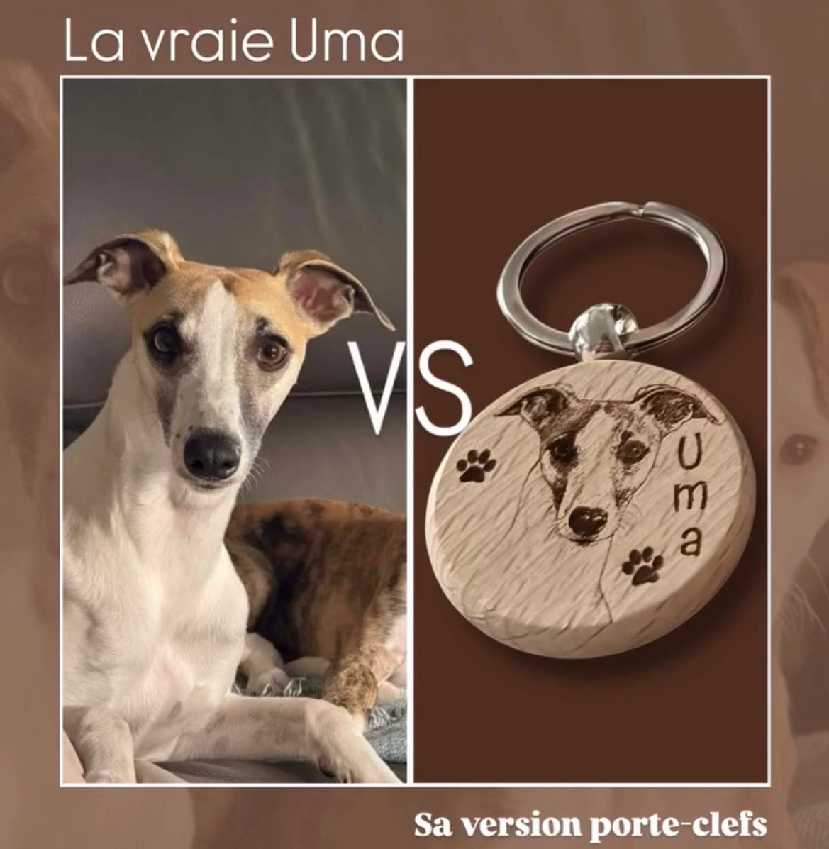 Porte-clés photo personnalisé en bois – Chien, chat & animaux de compagnie