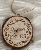 Boule de Noël Bois Brut Gravée | Messages Festifs Multilingues