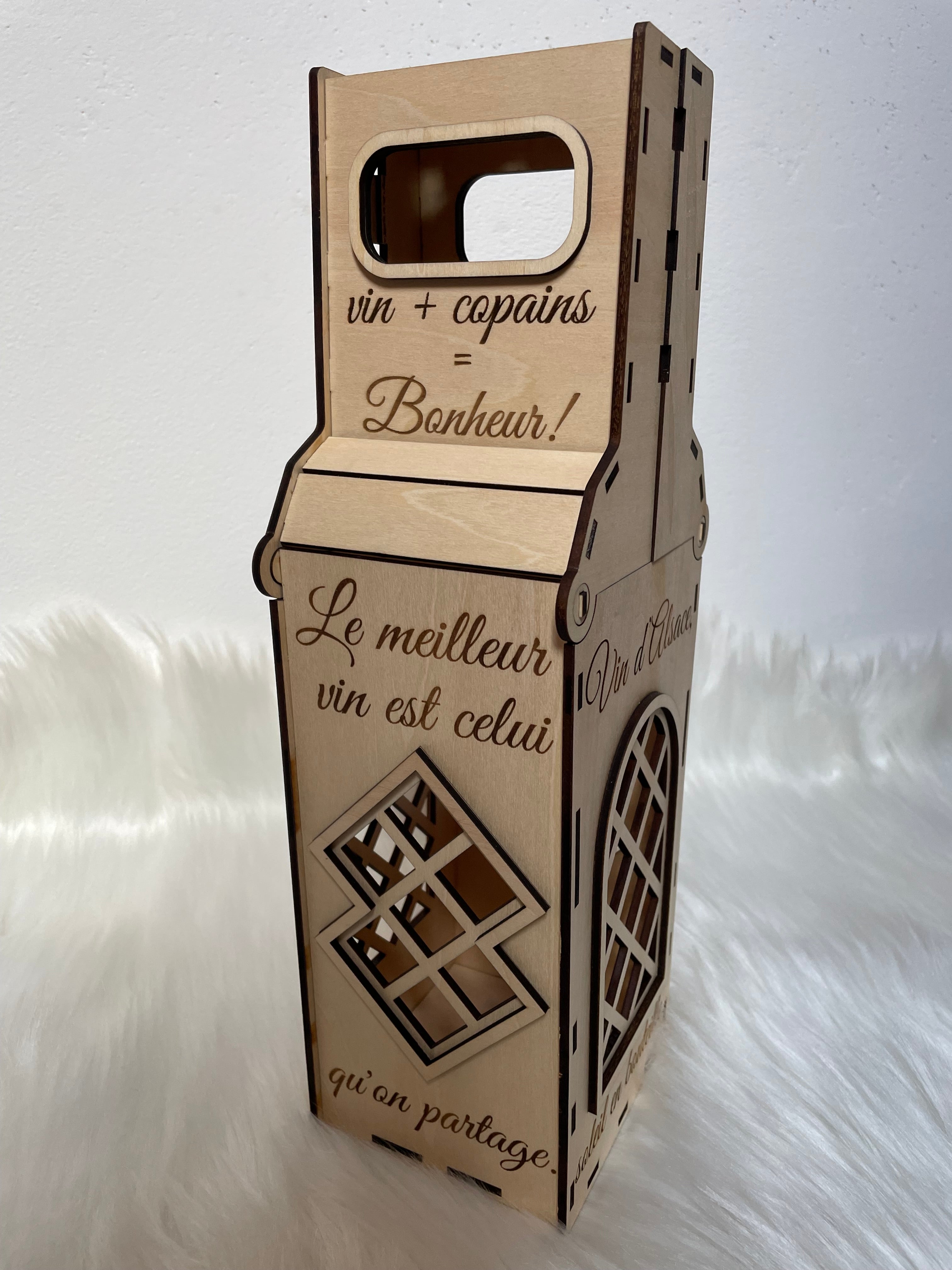 Boîte à Vin Bois Gravée Alsacienne Personnalisée | Fait Alsace