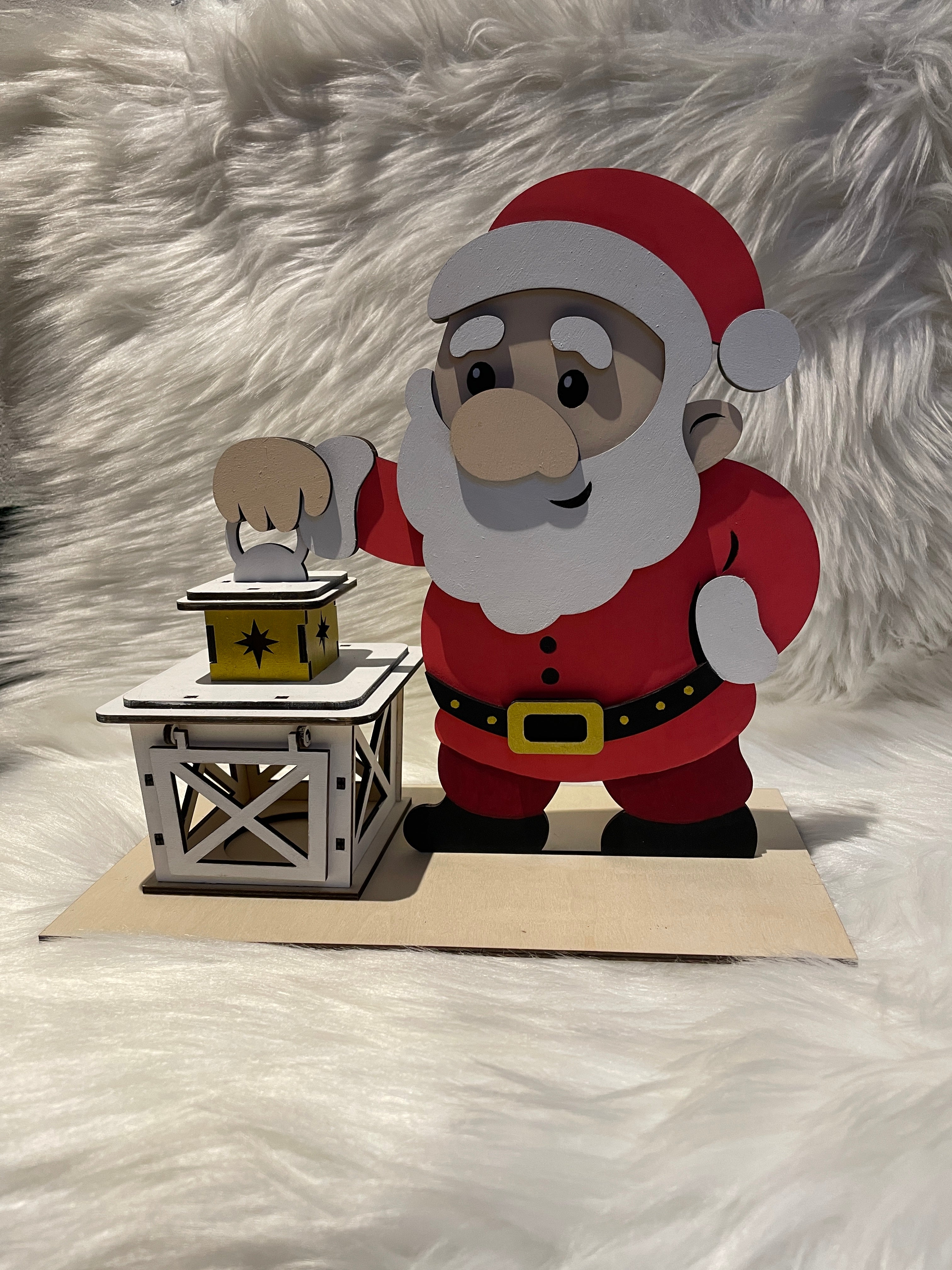 Lanterne de Noël Peinte Main Bois | Décoration Artisanale avec Bougie LED