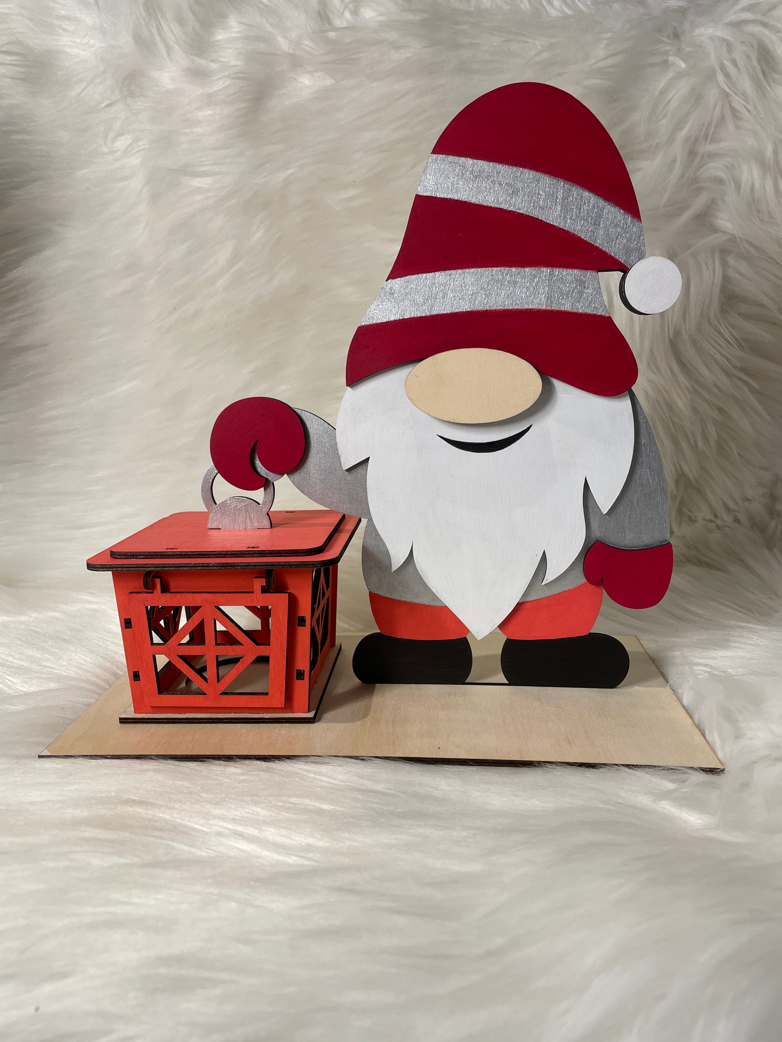 Lanterne de Noël Peinte Main Bois | Décoration Artisanale avec Bougie LED