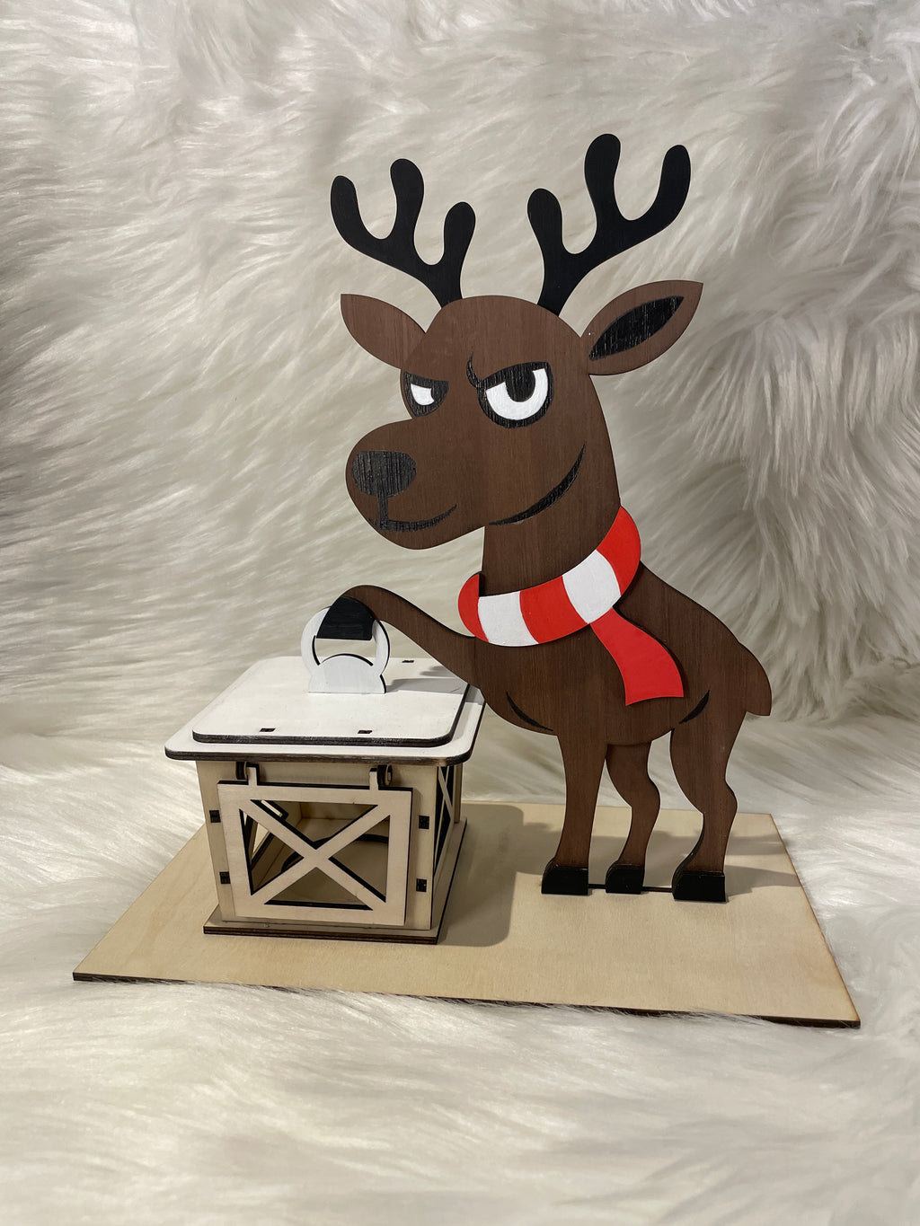 Lanterne de Noël Peinte Main Bois | Décoration Artisanale avec Bougie LED