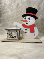 Lanterne de Noël Peinte Main Bois | Décoration Artisanale avec Bougie LED