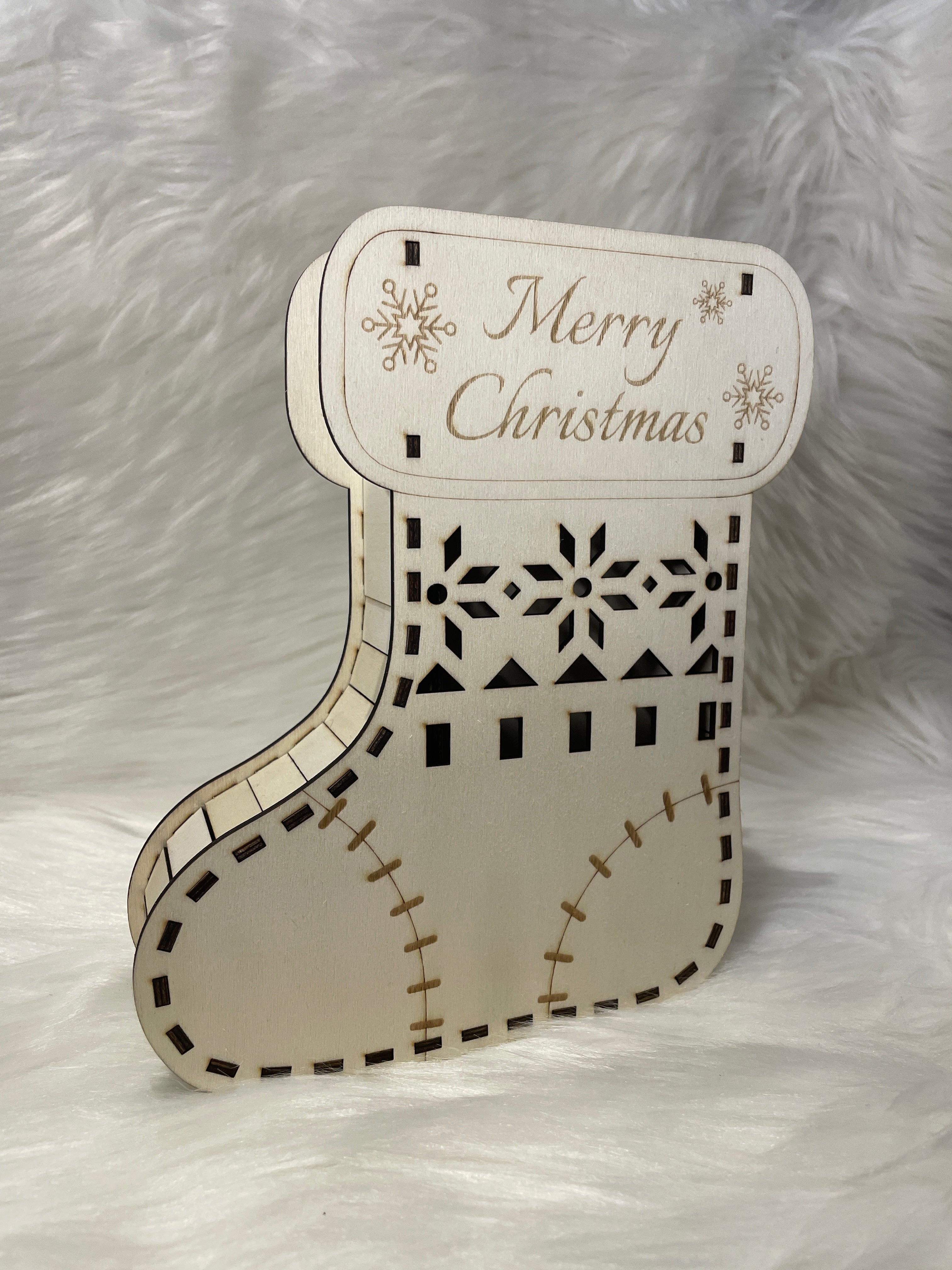 Boîte à Chausson Bois Gravée | Merry Christmas ou Joyeux Noël