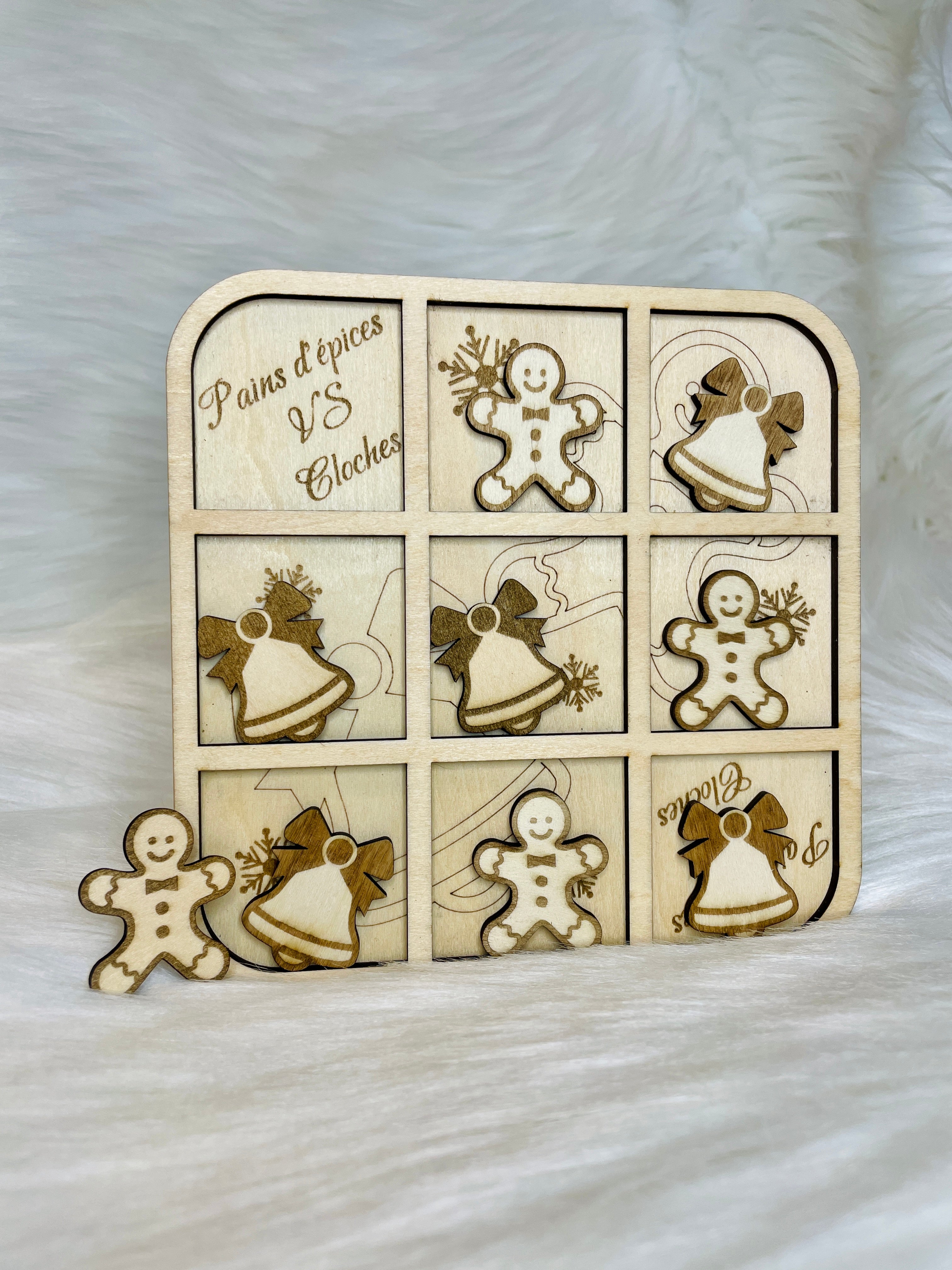 Jeu Morpion Bois Gravé Version Noël | Jeu Artisanal Famille