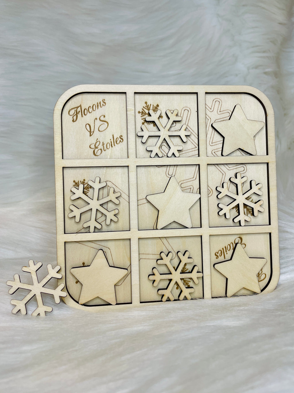Jeu Morpion Bois Gravé Version Noël | Jeu Artisanal Famille