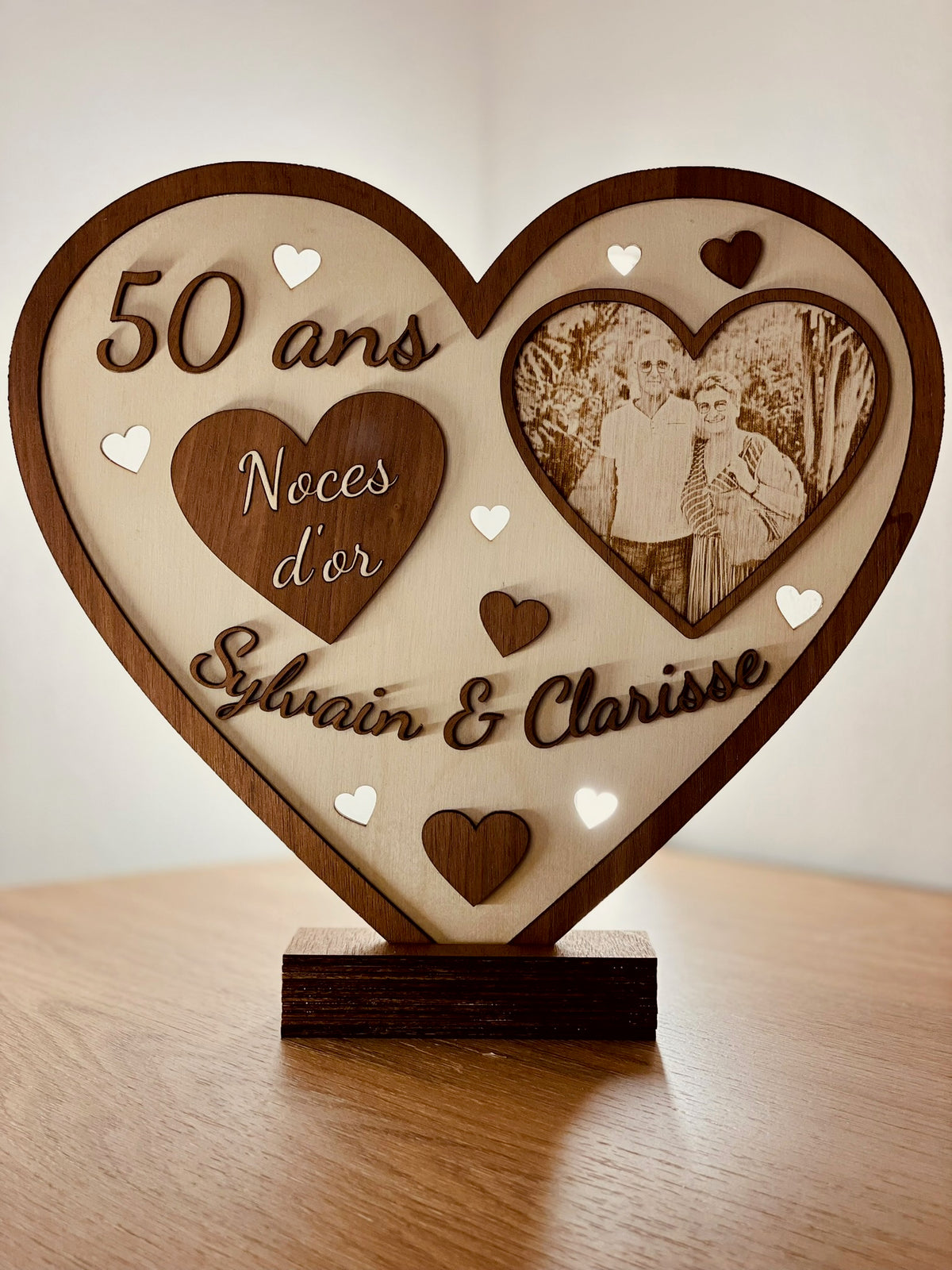 Cœur personnalisé en bois noce de mariage