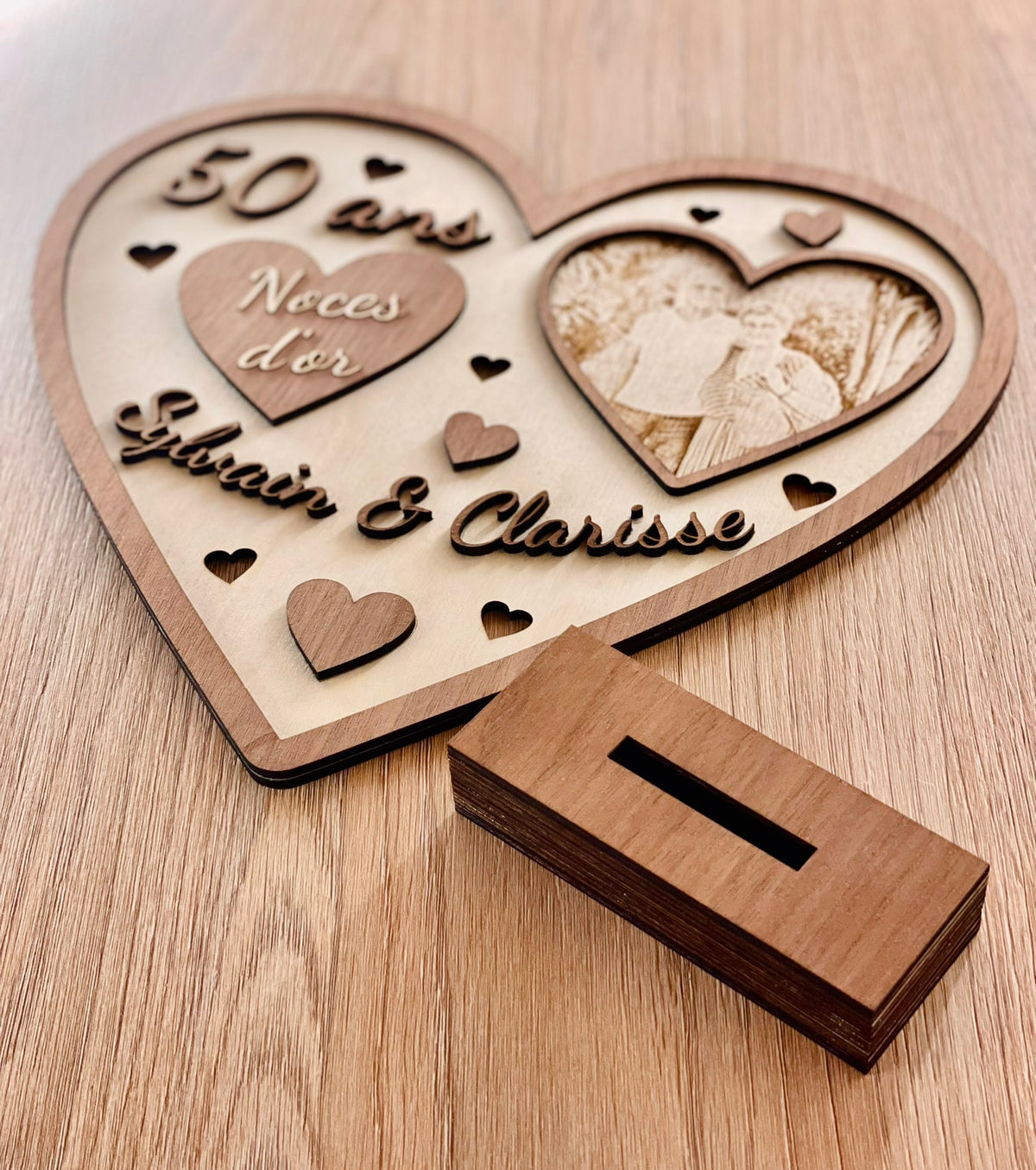 Cœur personnalisé en bois noce de mariage